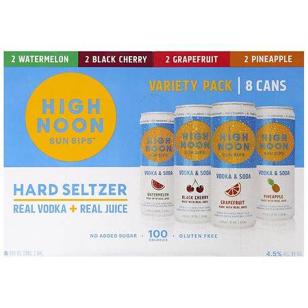 High Noon Sun Sips Hard Seltzer Variety pack (8 pack, 355 ml) (watermelon black cherry grapefruit pineapple)