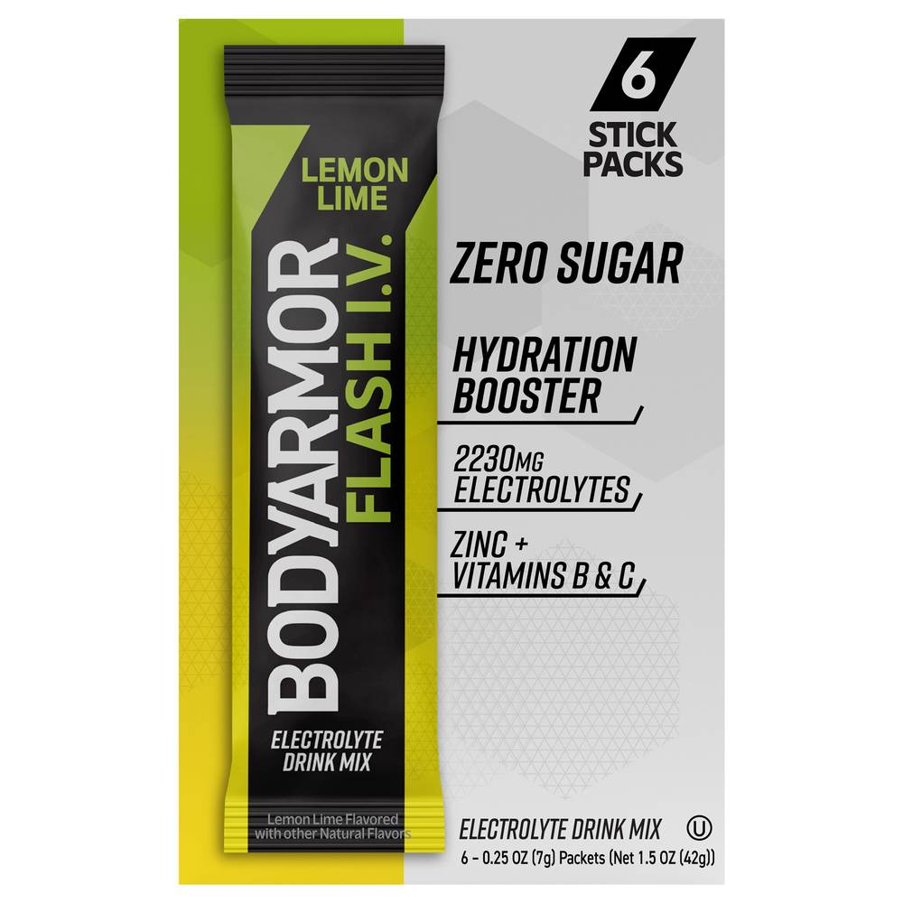 BODYARMOR Hydration Booster Zero Sugar Lemon Lime Electrolyte Drink Mix, Lemon Lime (6 x 0.25 oz)