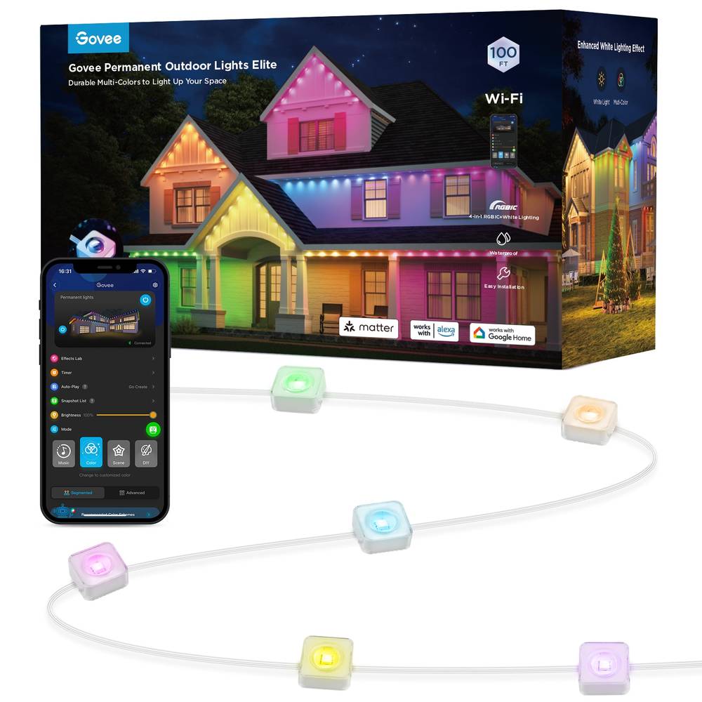 Govee 100-ft Plug-in White Indoor/Outdoor String Light with Color changing -Light LED Mini Bulbs Bluetooth Compatibility Wi-Fi Compatibility | H805AA01