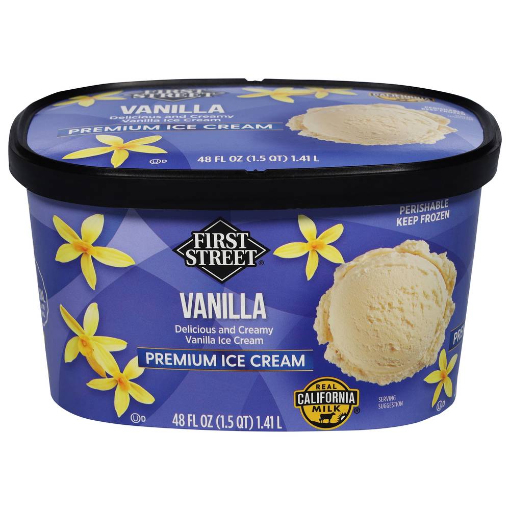 First Street Premium Ice Cream, Vanilla (48 fl oz)