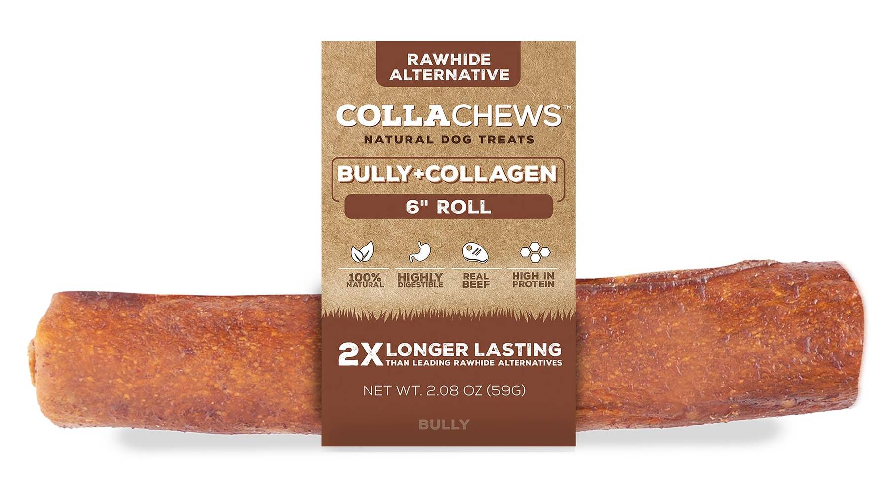 CollaChews Bully & Collagen Natural Dog Treats Roll, 6" (2.08 oz)