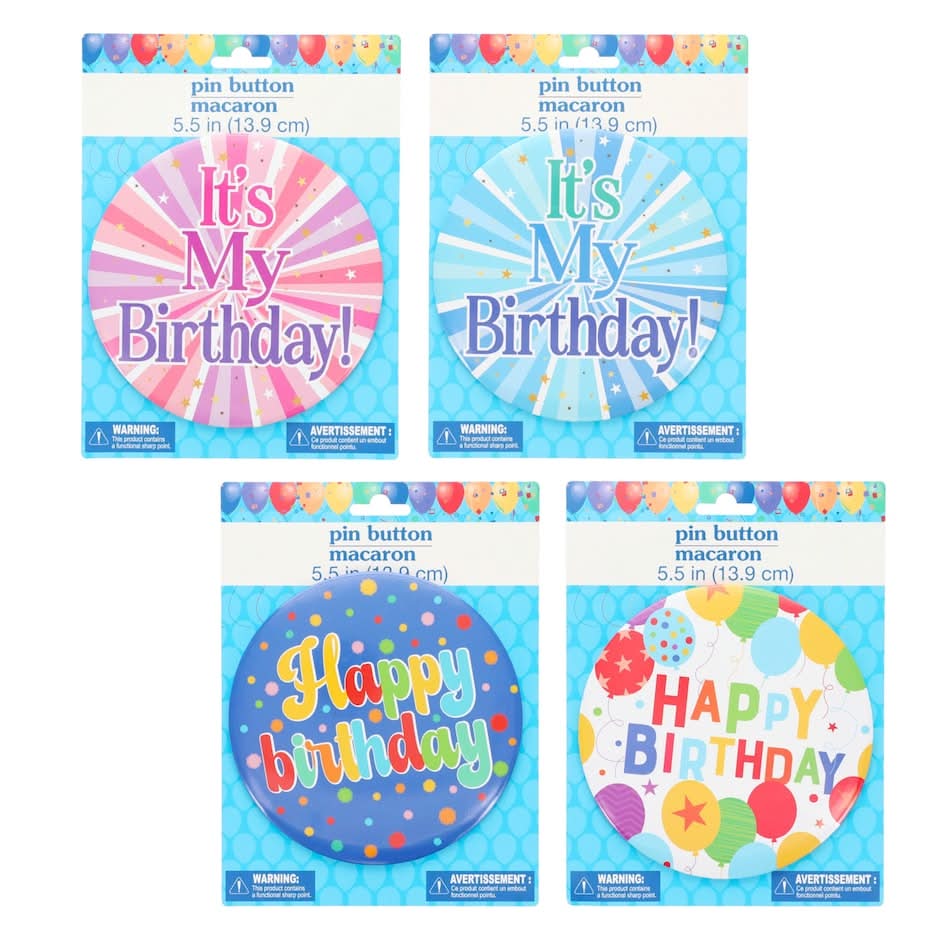 Birthday Pin Button, Assorted Designs, 1-ct.