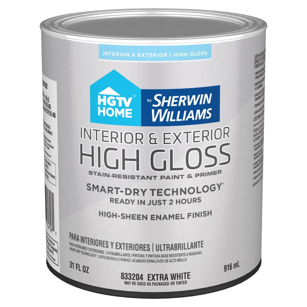 HGTV HOME by Sherwin-Williams High-gloss Extra White Water-based Interior/Exterior Door and Trim Paint (1-quart) | GL0037002-14