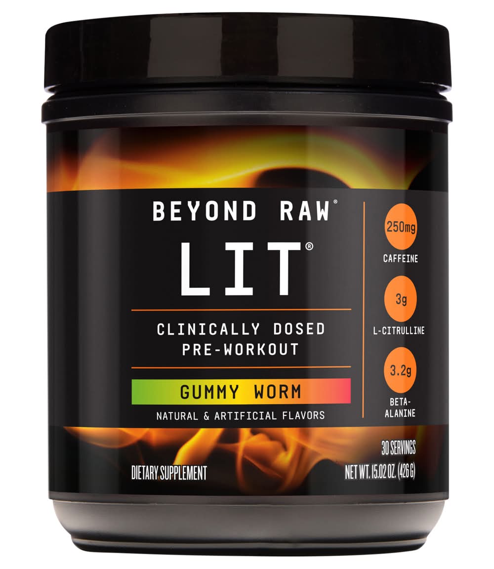 Beyond Raw Lit Clinically Dosed Pre-Workout, Gummy Worm (14.9 oz)