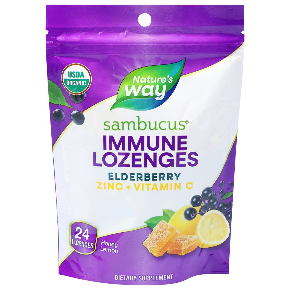 Nature's Way Sambucus Elderberry Zinc Lozenges, Honey-Lemon (24 ct)