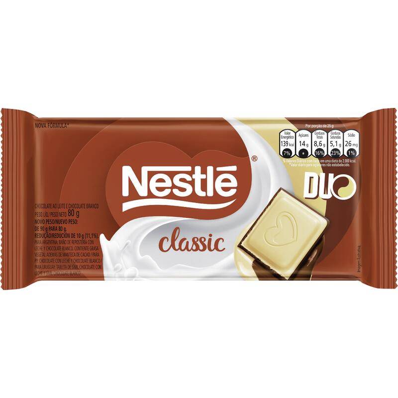 Nestlé chocolate ao leite e branco duo classic (80g)