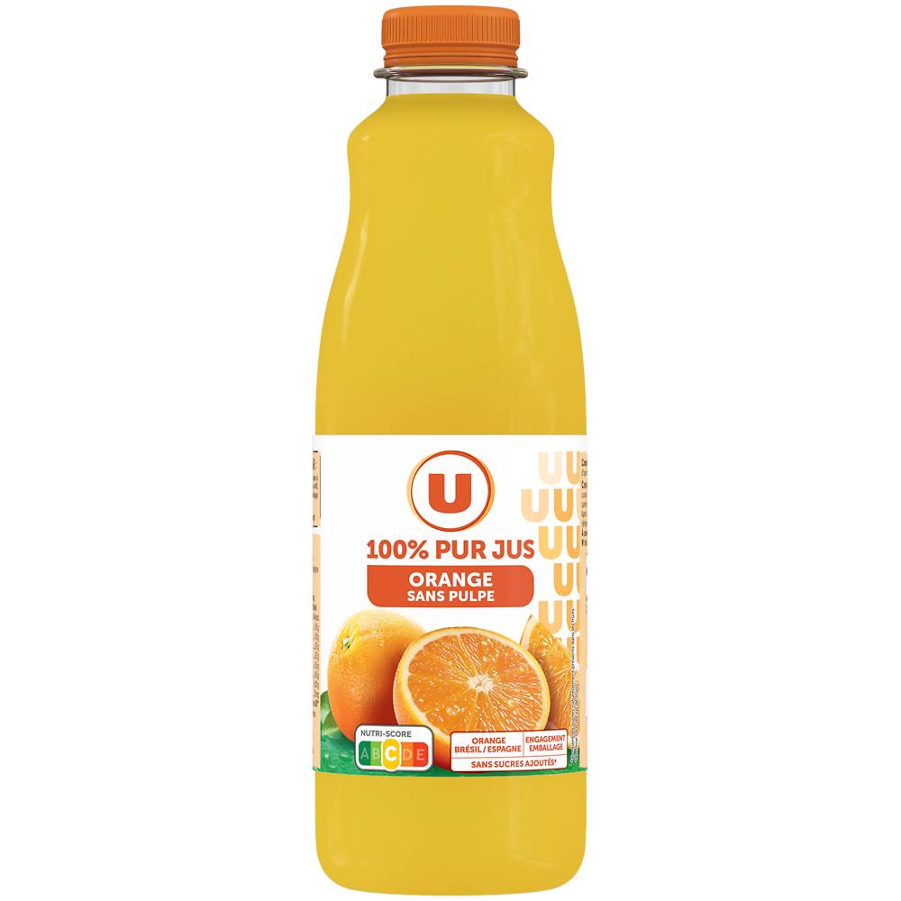 Les Produits U - U pur jus d'orange sans pulp (1 L)