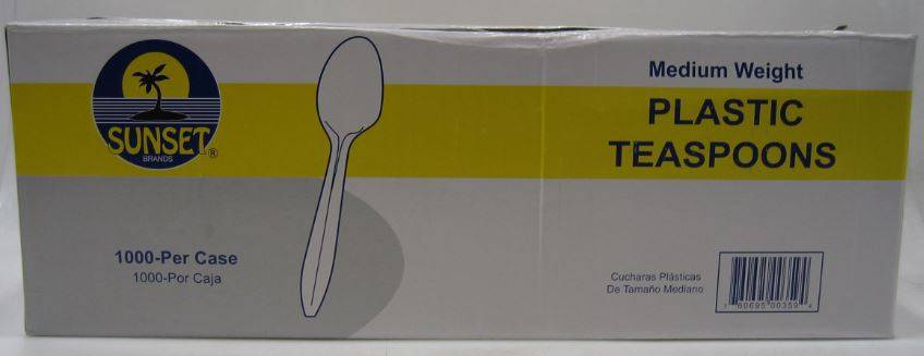 Sunset - White Medium Weight Plastic Teaspoons - 1000 ct (Case of 1)