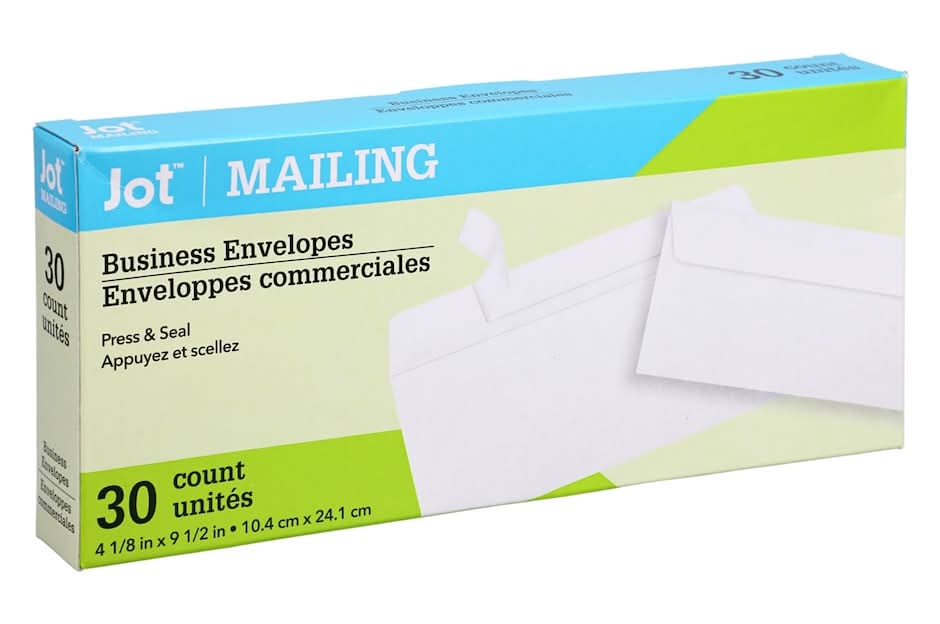 Jot Press and Seal Mailing Envelopes, 4.125 x 9.50 in (30 ct)