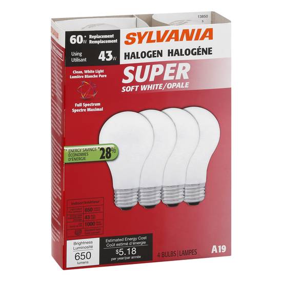 Sylvania 60w Super Soft White Opale Halogen Light Bulb (4 ct)