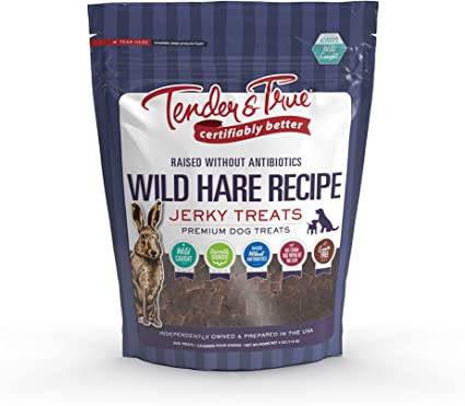 Tender & True Wild Hare Jerky Treat, 4 oz Bag