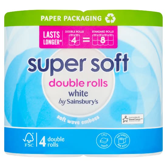 Sainsbury's White, Super Soft Double Rolls (4 pack)
