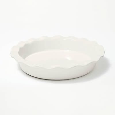 Figmint Round Stoneware Ruffle Pie Dish, 9 Inch, Cream