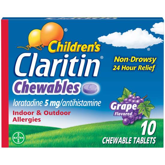 Claritin Children's Non-Drowsy 24HR Allergy Relief Chewable Tablets, Grape, 10 CT