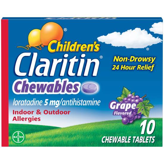 Claritin Children's Non-Drowsy 24HR Allergy Relief Chewable Tablets, Grape, 10 CT