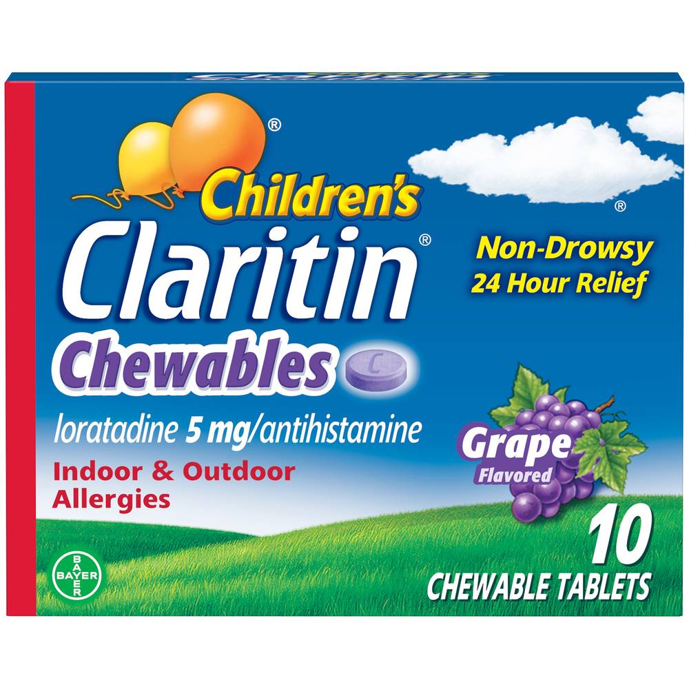 Claritin Children'S Non-Drowsy 24Hr Allergy Relief Chewable Tablets, Grape, 10 Ct