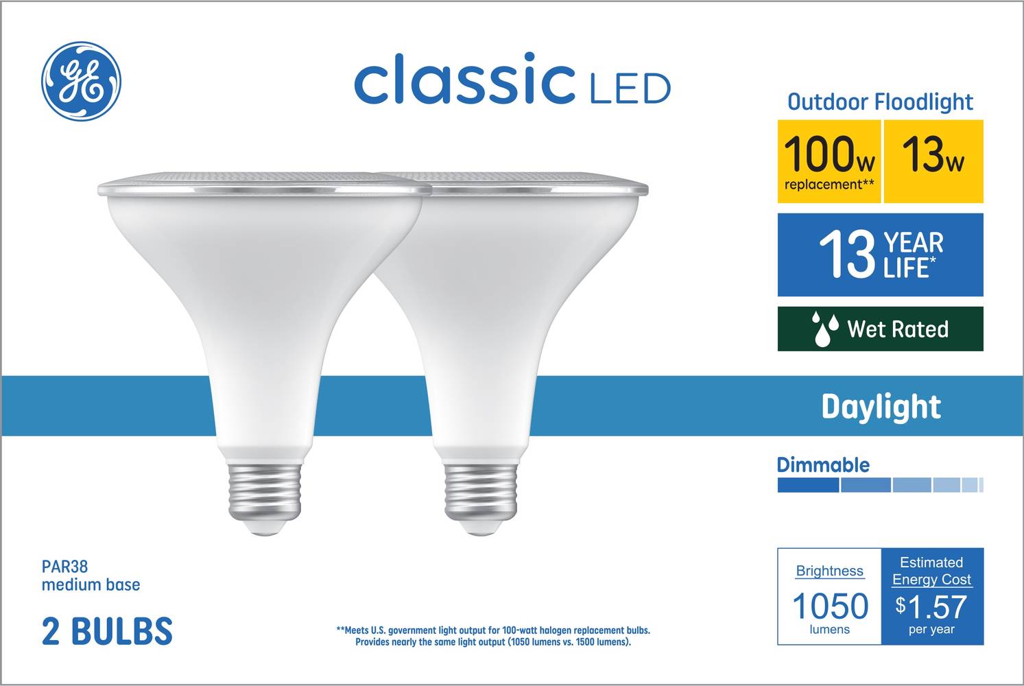 GE 100-Watt EQ PAR38 Daylight Medium Base (e-26) Dimmable LED Spot and Flood Light Bulb (2-Pack) | 93131034