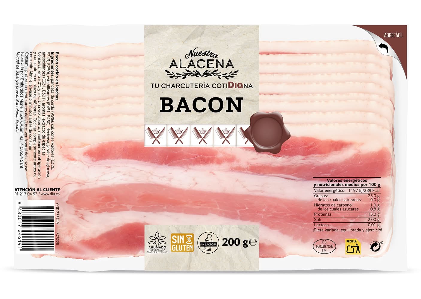 Bacon En Lonchas Nuestra Alacena De Dia Sobre 200 G