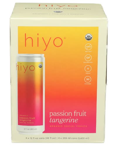 Hiyo Organic Passion Fruit Tangerine Social Tonic 4 Pack