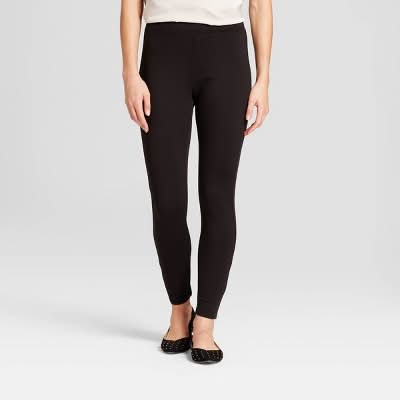 Women's High Waist Ponte Leggings - A New Day™ Black S: Wide Waistband, Power Stretch, Ankle Length