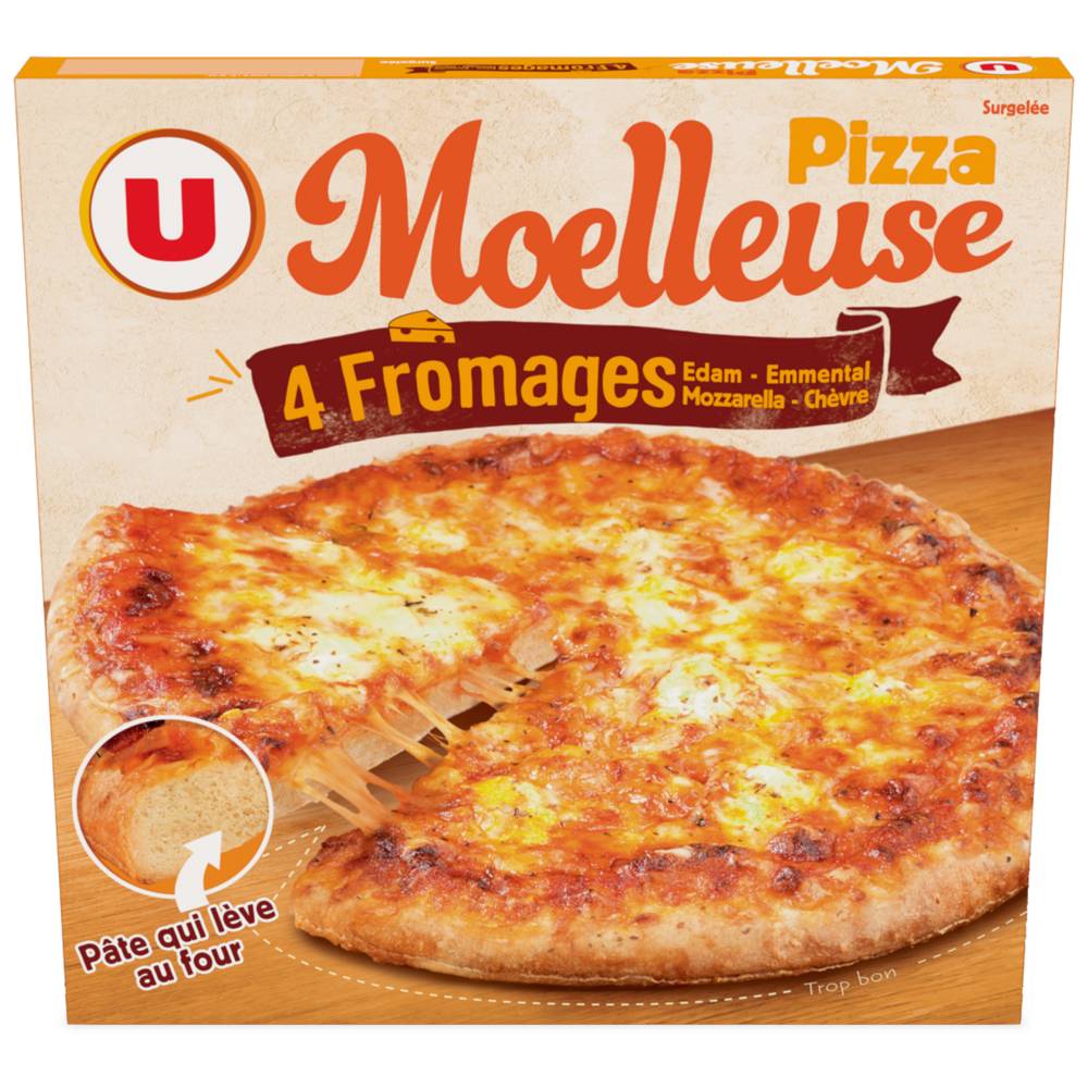 Produit U - U pizza surgeléé moelleuse fromages (4 pièces)