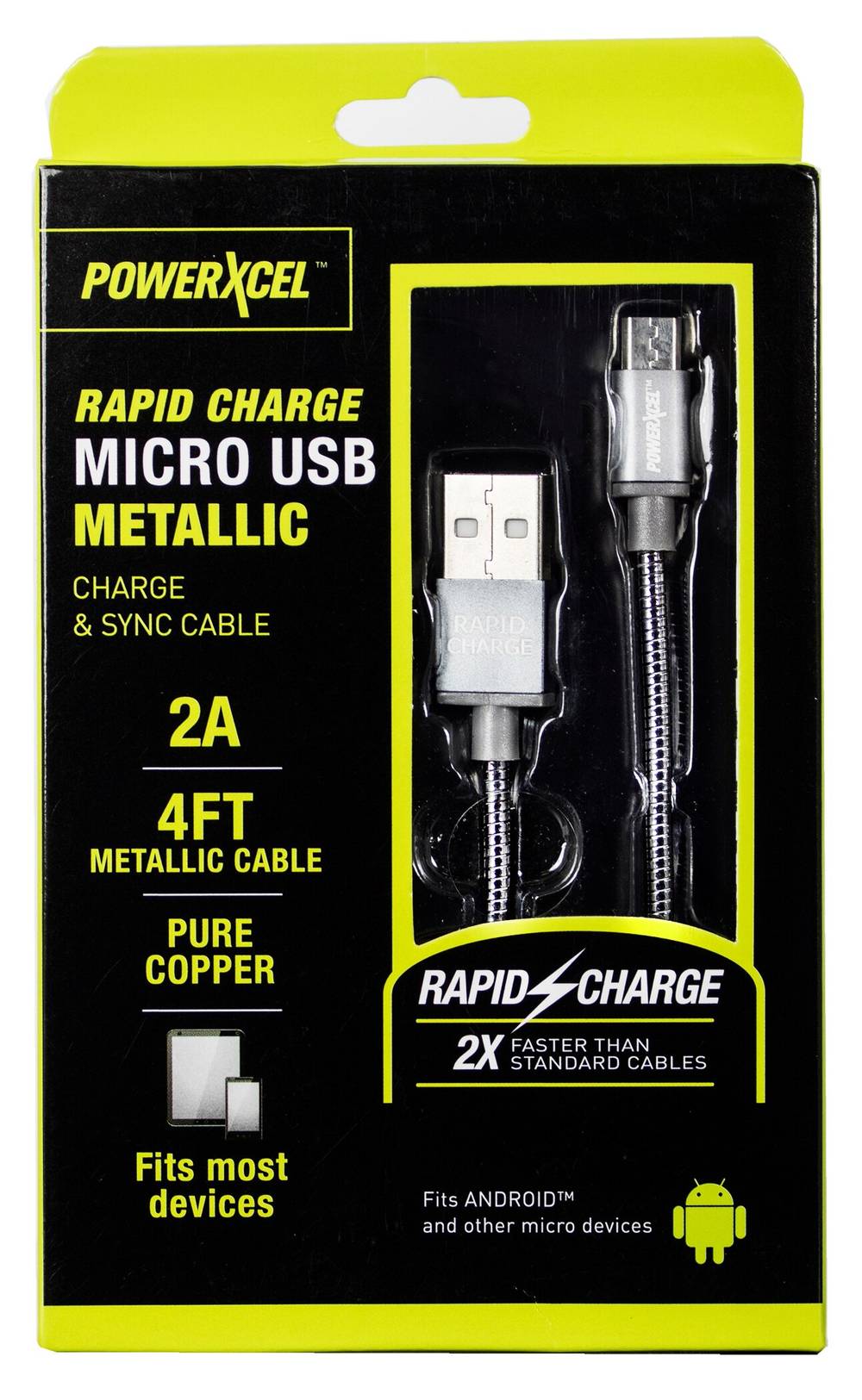 PowerXcel 4FT Micro 2A Cable, Silver