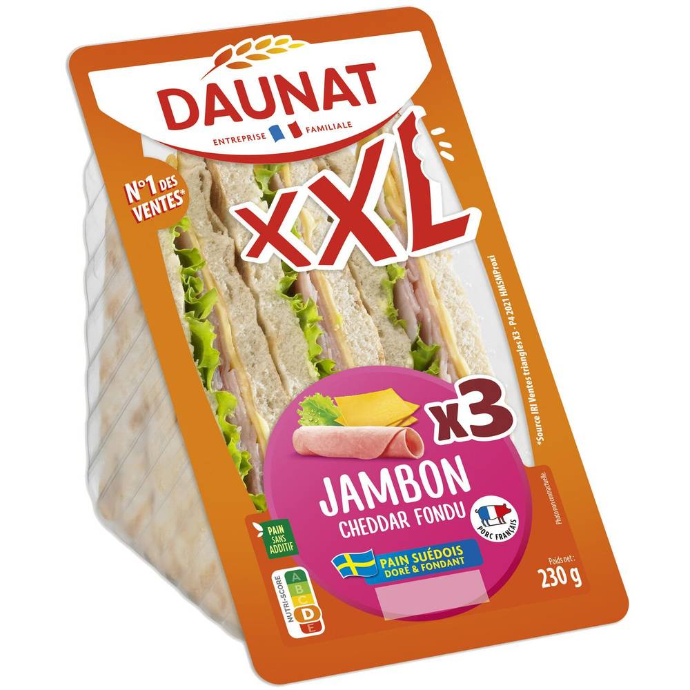 Sandwichs suédois jambon cheddar DAUNAT - la barquette de 3 - 230 g