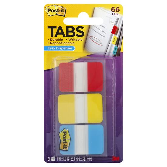 Post-It Tabs Wide Red Yellow Blue (66 ct)