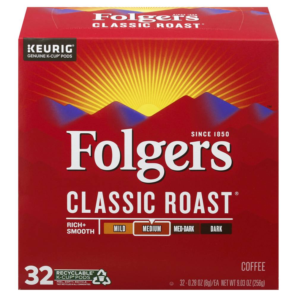 Folgers Medium Classic Roast Coffee K-Cup Pods, Robust (9.02 oz, 32 ct)