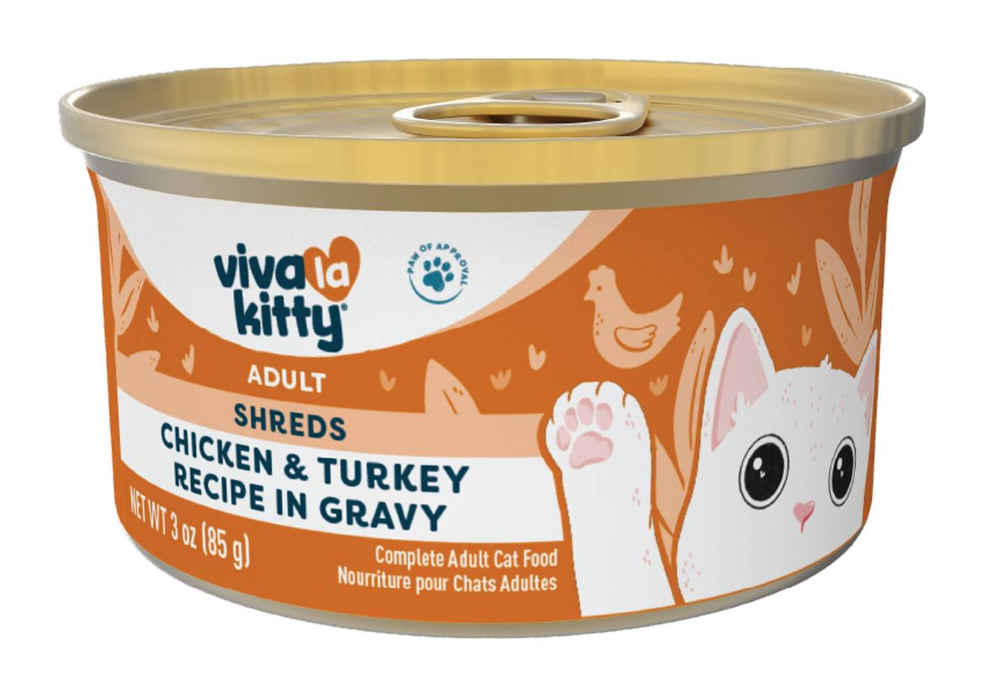 Viva La Kitty Adult Cat Wet Food - Shreds in Gravy, 3 Oz (Flavor: Chicken & Turkey, Size: 3 Oz)