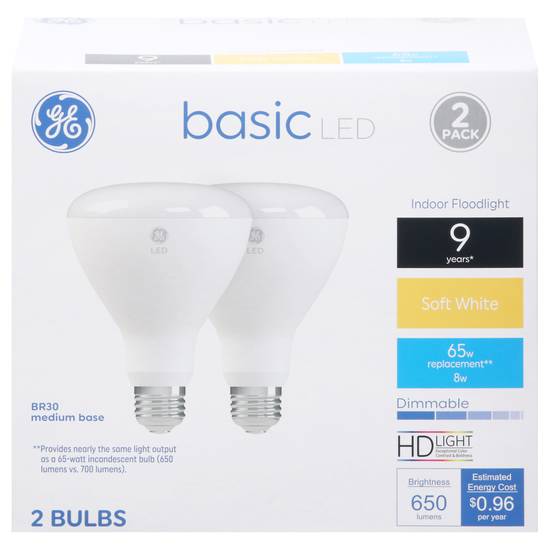 Ge 64W Soft White Basic Led Indoor Flood Light Bulbs (2 bulbs)
