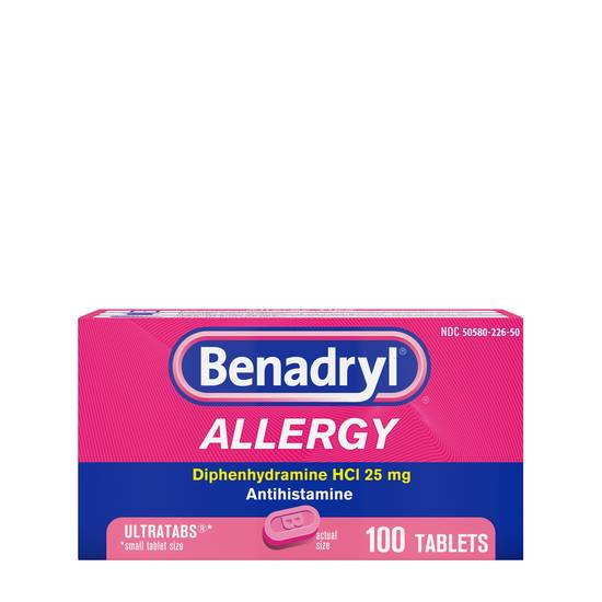Benadryl Ultratabs Antihistamine Allergy Medicine Tablets, 100 ct
