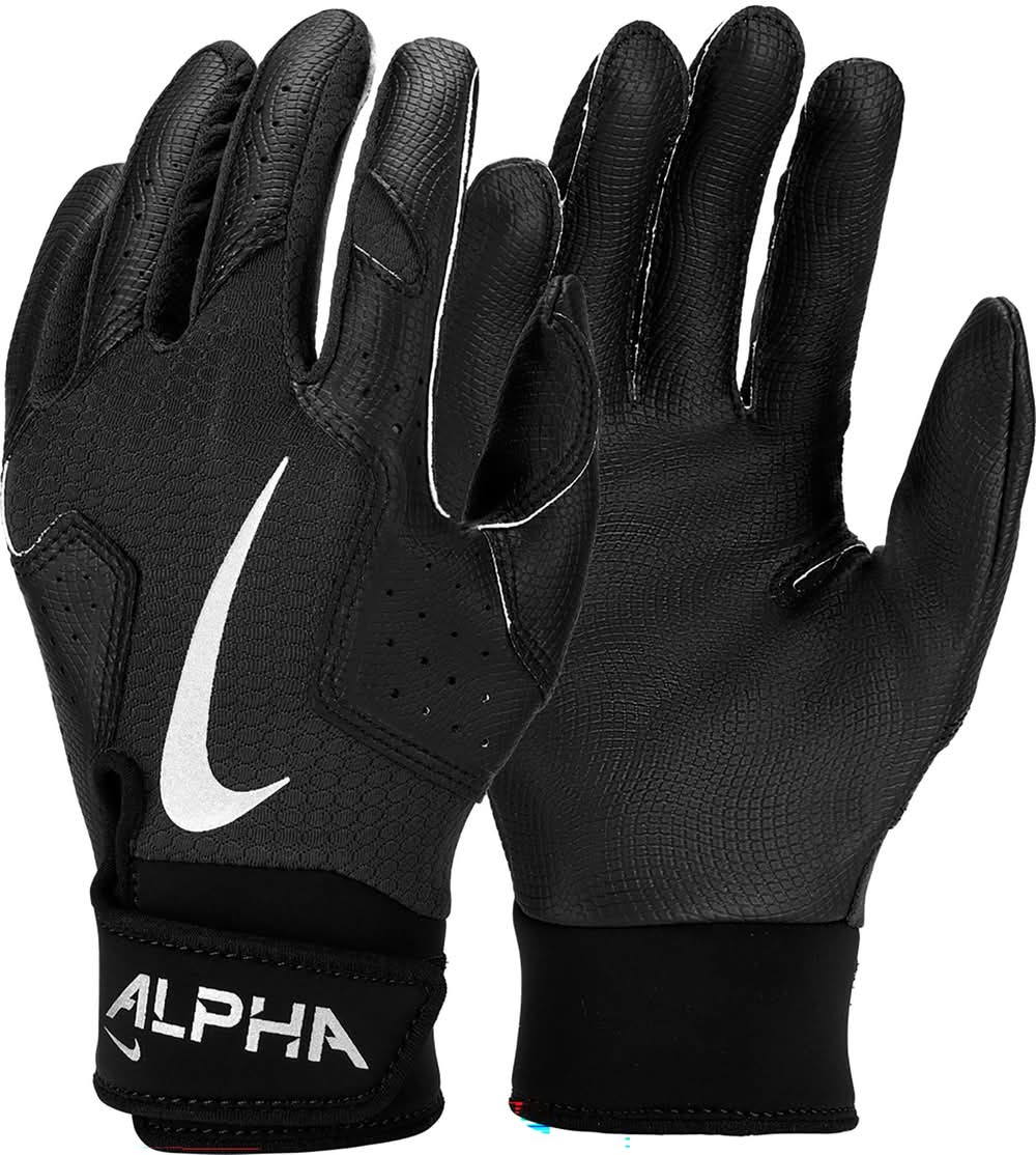 Nike Youth Alpha 2.0 Batting Gloves (Black/Black/Metal Silver, M)