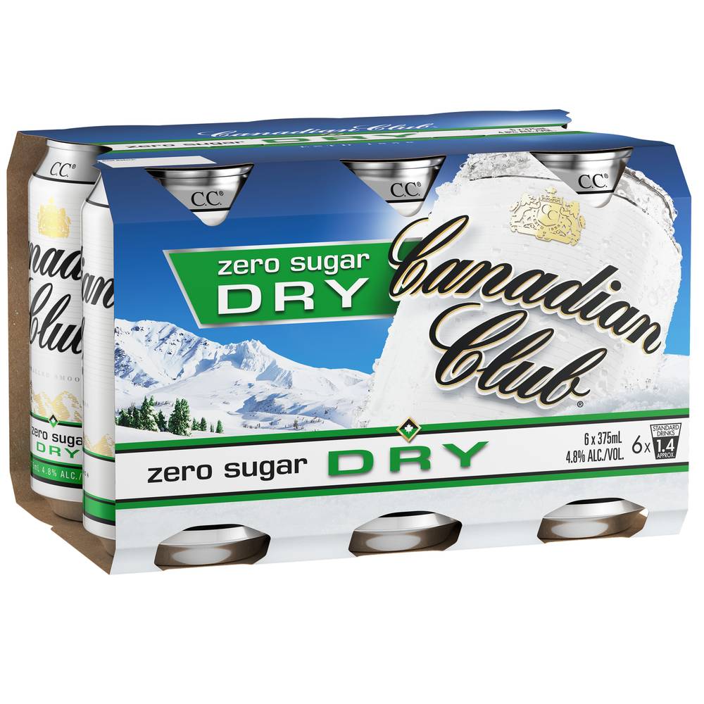 Canadian Club & Zero Sugar Dry Can 375mL  X 6 pack