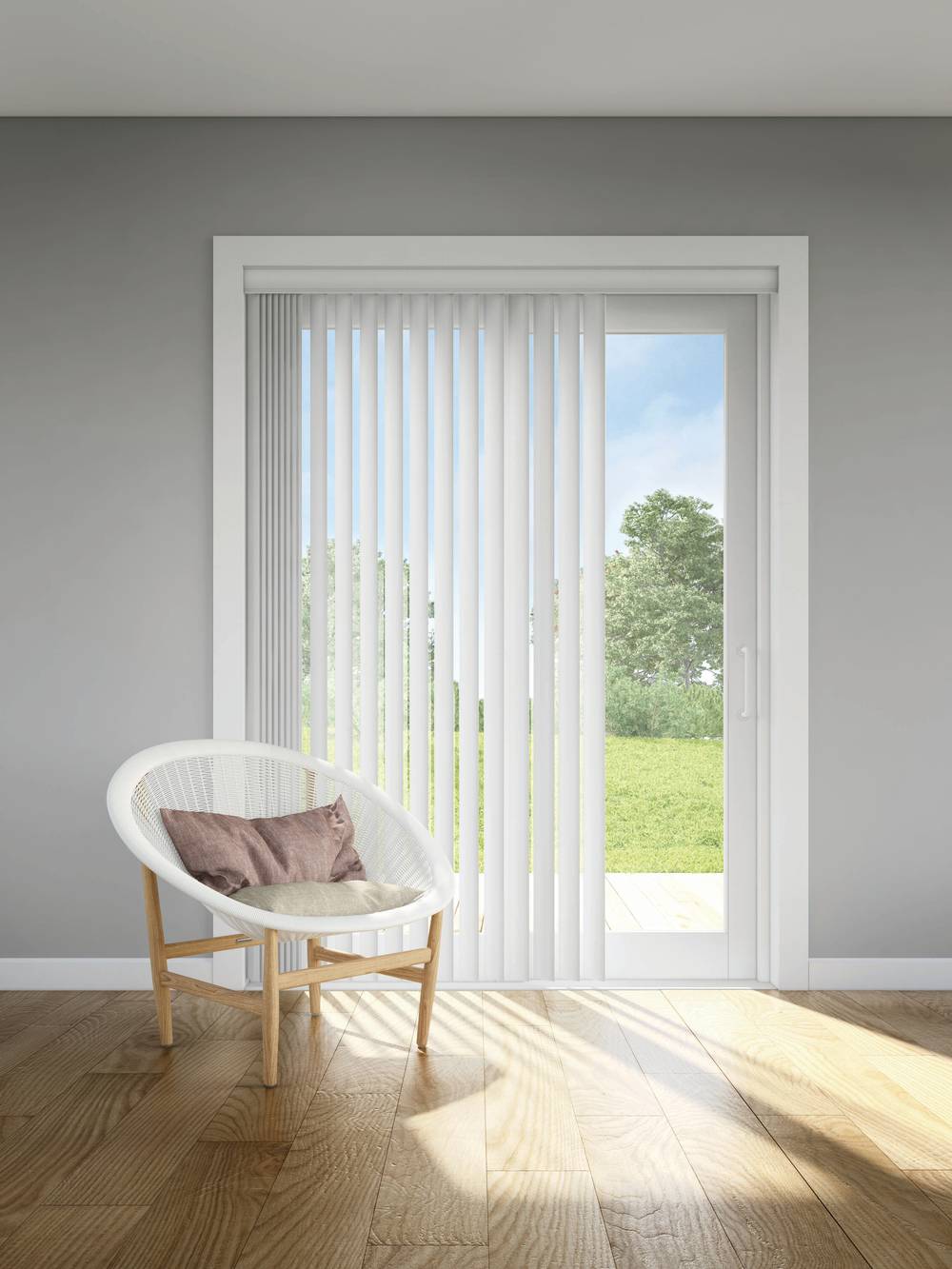 LEVOLOR Trim+Go 3.5-in Slat Width 45.5-in x 84-in Cordless Crown White Room Darkening Vertical Blinds | LVVC0D3508401D