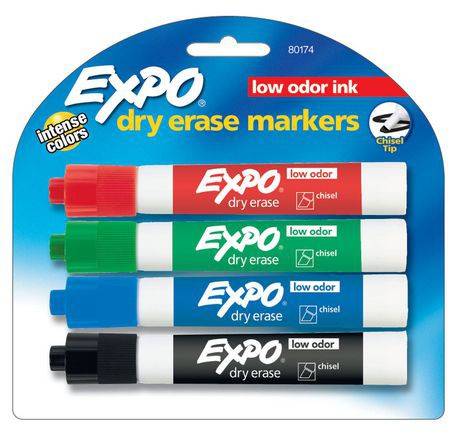 Expo marqueurs effaçables (4 unités) - low odor chisel tip dry erase markers (4x1pack)