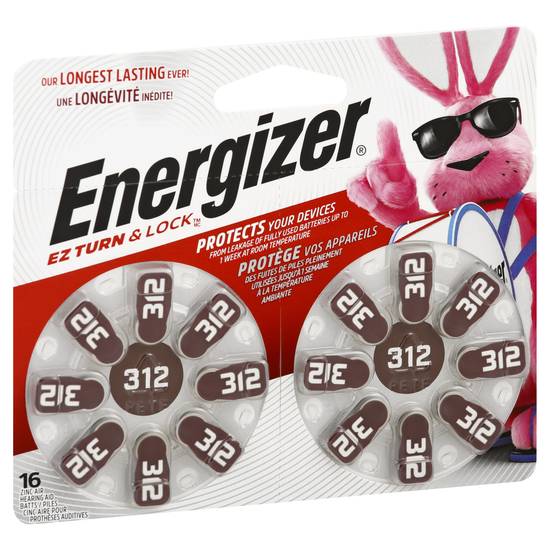 Energizer Ez Turn & Lock Zinc-Air 312 Hearing Aid Batteries