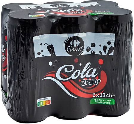 Carrefour Classic' - Boisson gazifiée au cola soda zéro sans sucres (6 pièces, 330 ml)