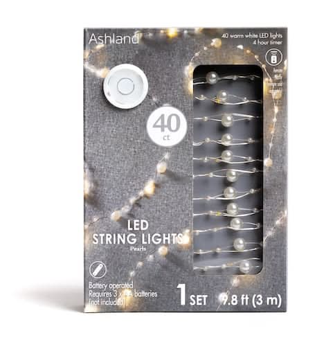 Ashland Led String Lights With Pearls, 9.8 ft, Warm White - Gold (40 ct)