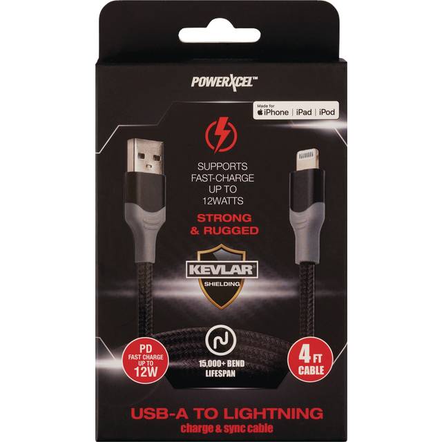 Kevlar USB A to Lightning-4Ft Black