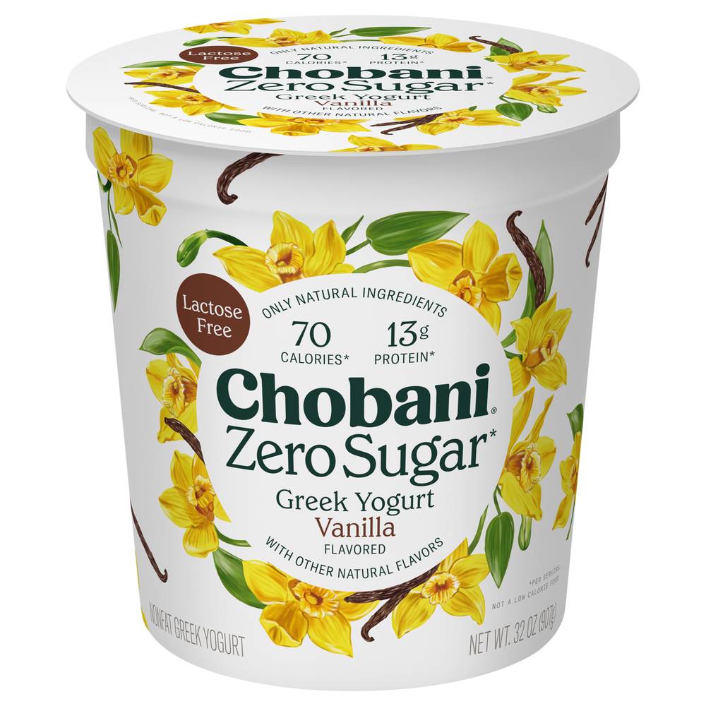 Chobani Zero Sugar Greek Yogurt, Vanilla (32 oz)