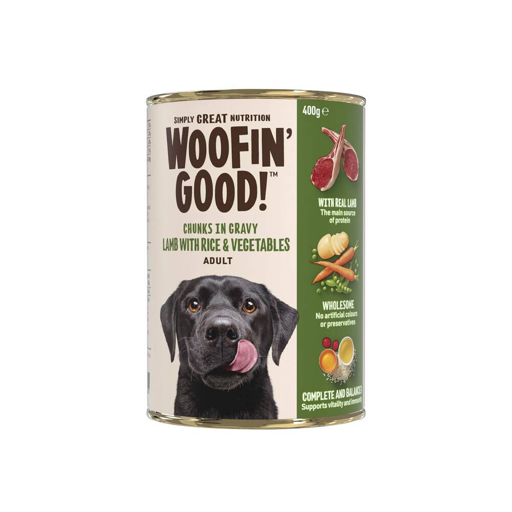 Woofin Good Chunks in Gravy Lamb Rice & Vegetables Dog Food 400g