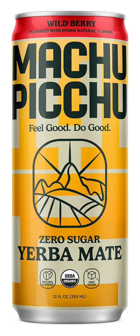 Machu Picchu Energy Organic Yerba Mate Zero Sugar Drink, Wild Berry (12 fl oz)