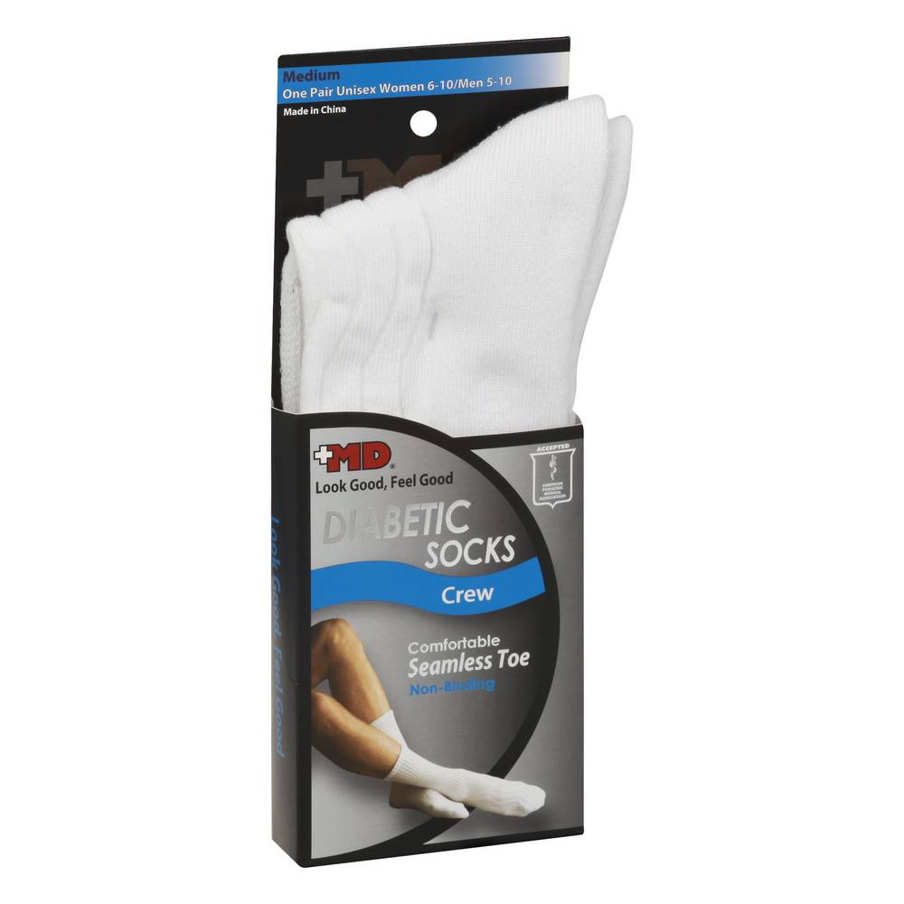 +MD Diabetic Socks Crew Seamless Toe Non-Binding Medium (2.72 oz)