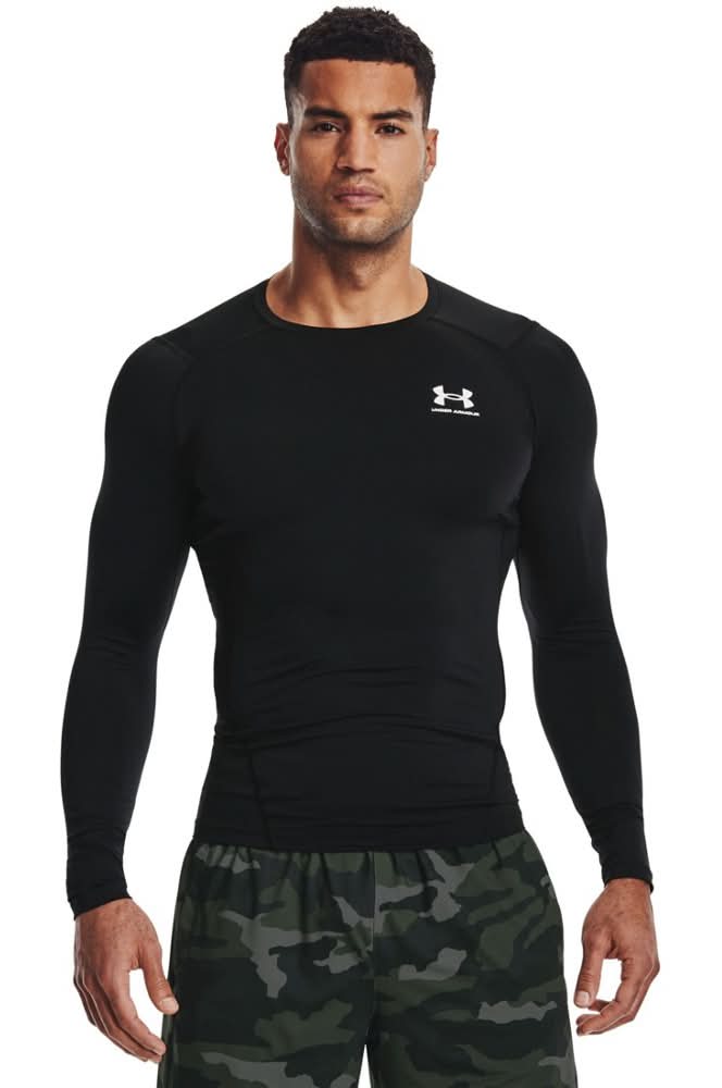 Under Armour Men's HeatGear Armour Comp Long Sleeve Top, Black / White, Large