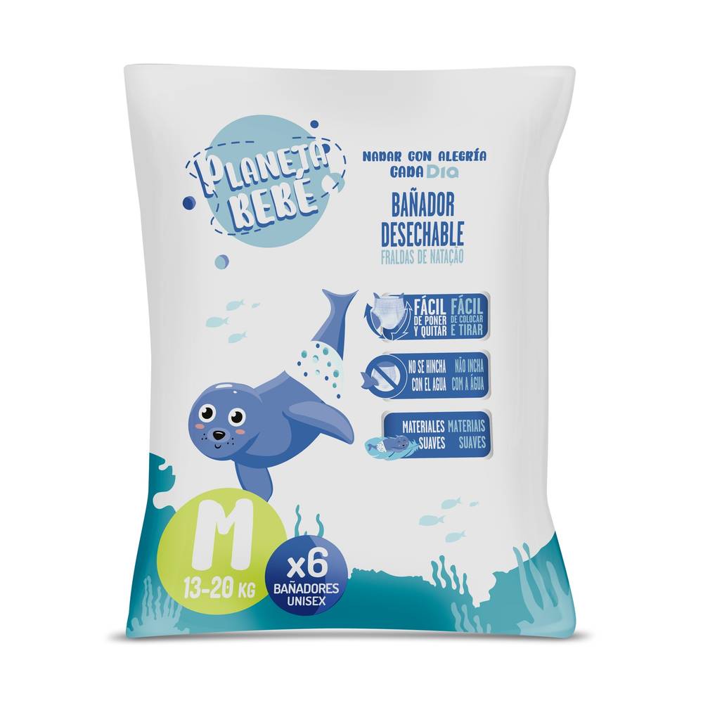 Bañador Desechable 13-20 Kg Talla M Planeta Bebé De Dia Bolsa 6 Unidades