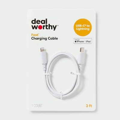 Dealworthy Lightning To Usb C Charging Cable, 3 ft, White