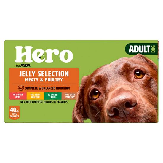 Asda Hero Adult Dog Food Meaty & Poultry Selection in Jelly 40 x 100g (4.0kg)