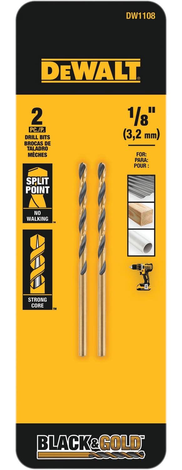 DEWALT 2 -Piece 1/8-in x 2-3/4-in Black and gold coated HSS Jobber length Twist Drill Bit
