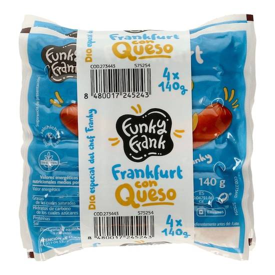 Salchichas cocidas frankfurt con queso Funky Frank bolsa 4 x 140 g
